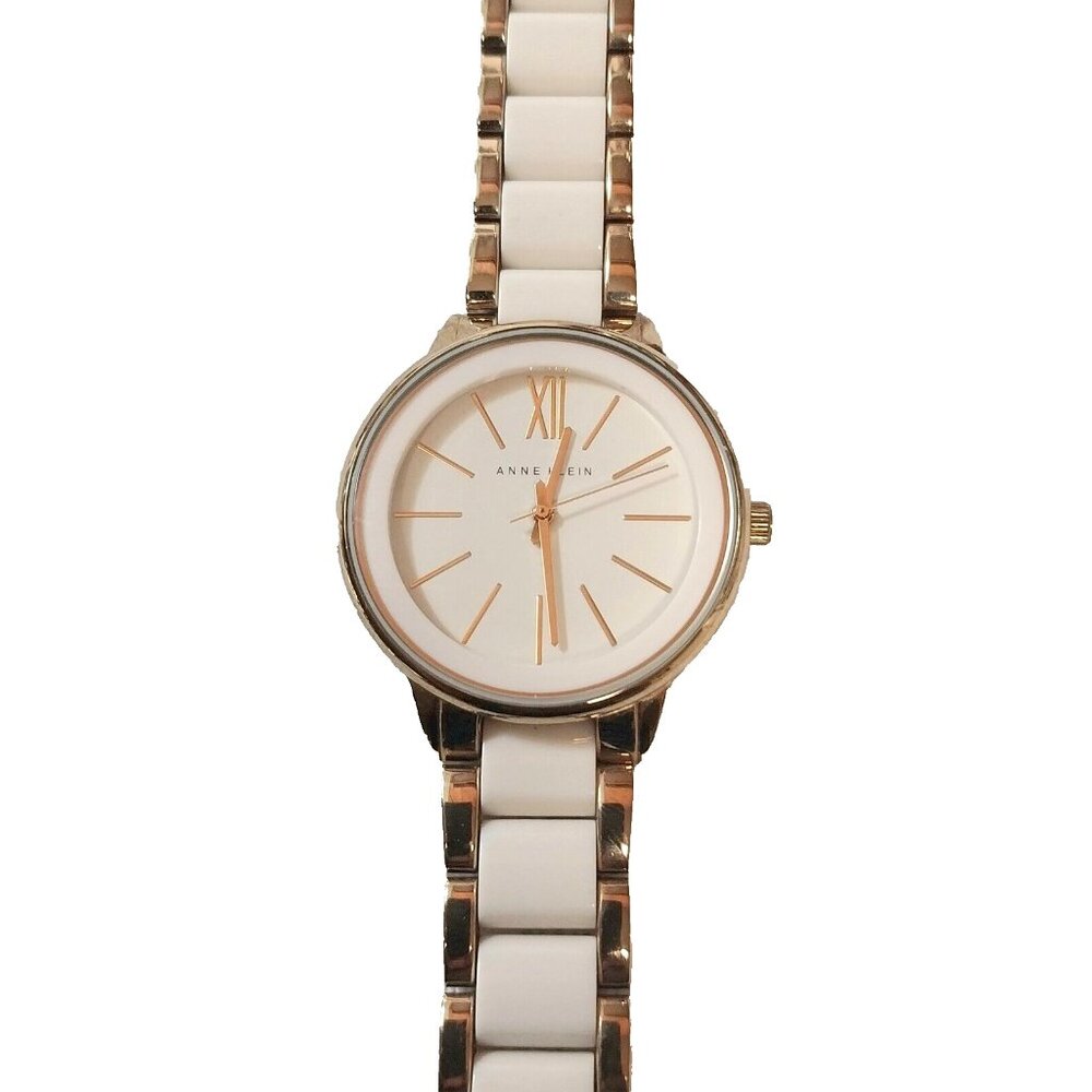 Anne Klein Women's White and Rose Gold Ceramic Link Watch